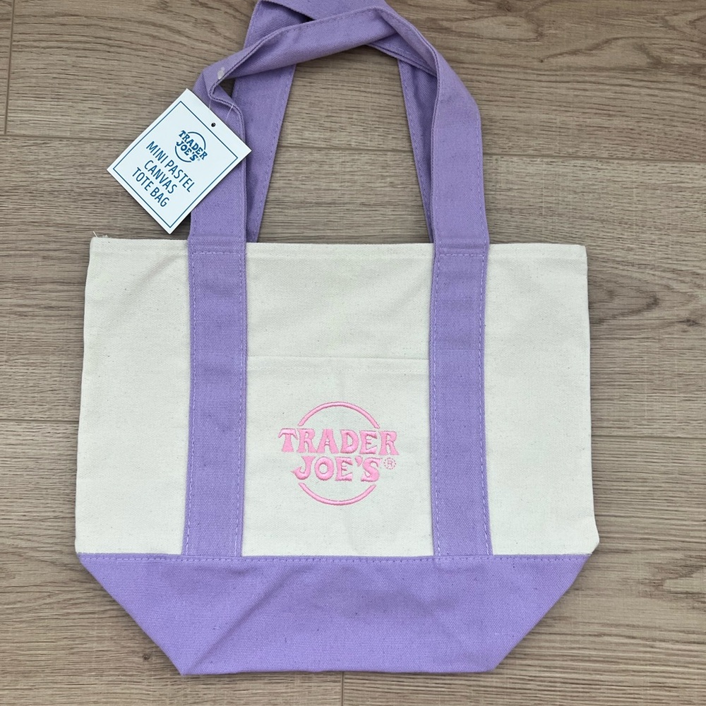 NWT Trader Joe’s Mini Pastel Canvas Tote Bag Easter Basket - Purple